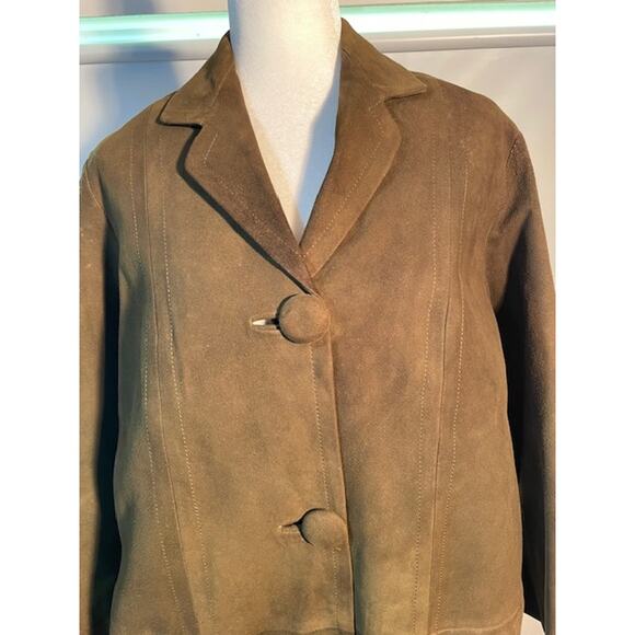 Vintage Lelcoite Espanol Green Suede Leather Women's Coat Size Large - Picture 2 of 7